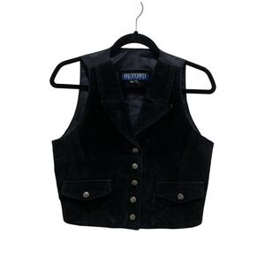 Vintage Beyond Leather Black Suede Silver Button Down Vest